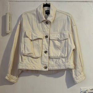 Zara cream cropped utility jacket size XS